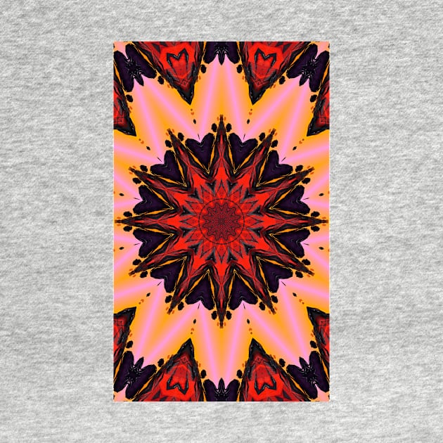 Red flower kaleidoscope star. Unique print. by Pink Dessert